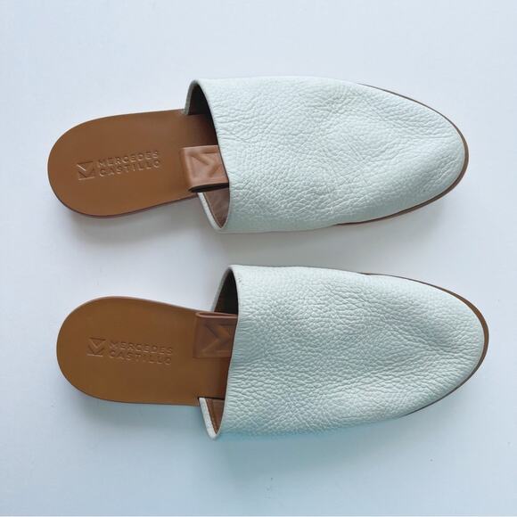 Mercedes Castillo Teah White Leather Mule Flat - Picture 1 of 5